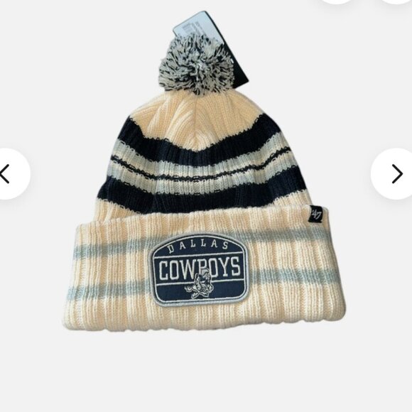 NFL Other - ‘47 Brand Dallas Cowboys Throwback Logo Knit Beanie With Pom Hat Cap Off White